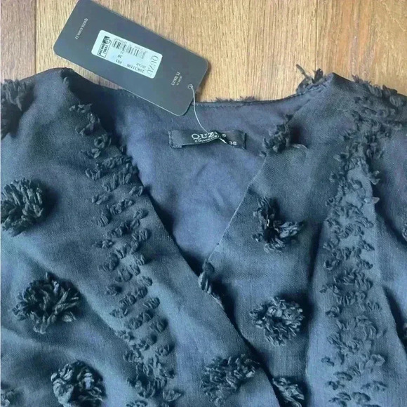 NWT Black Textured Pom‎ Pom Mini Dress Women Sz 38 Whimsigoth Holiday Party - Picture 2 of 8